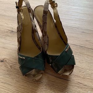Coach green wedges shoes